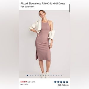 Old Navy Fitted Sleeveless Rib-Knit Midi Dress for Women, size medium, beige